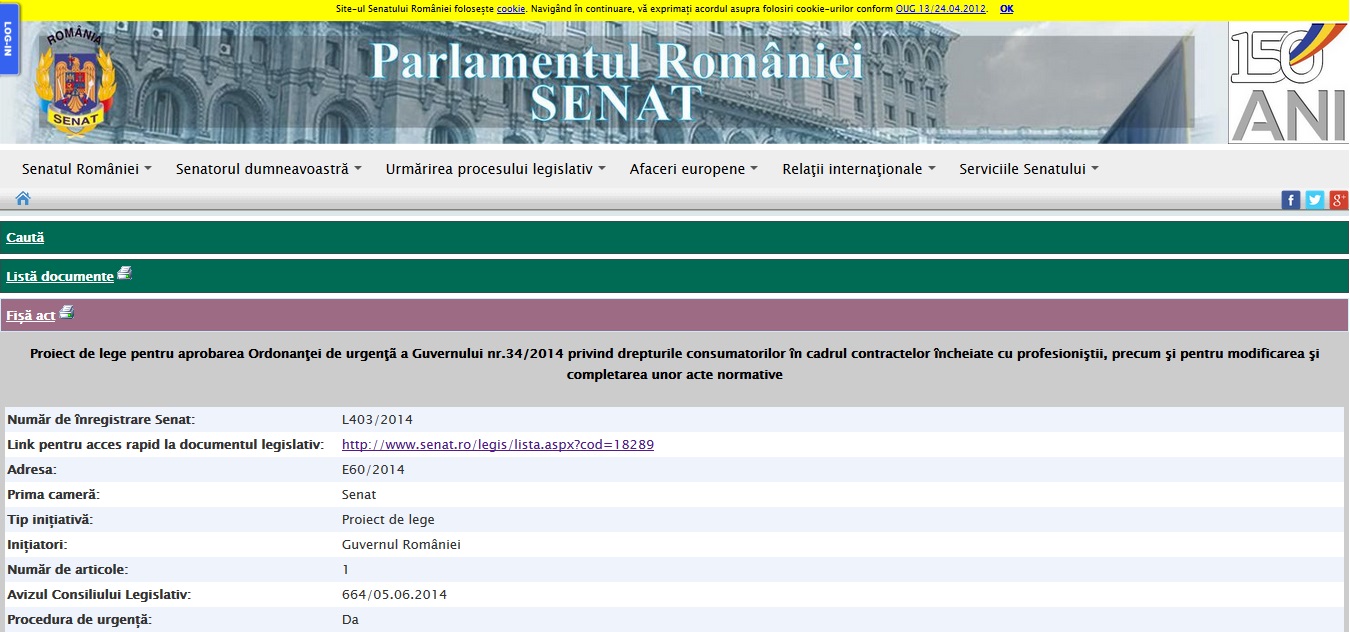 Captură de pe site-ul senat.ro